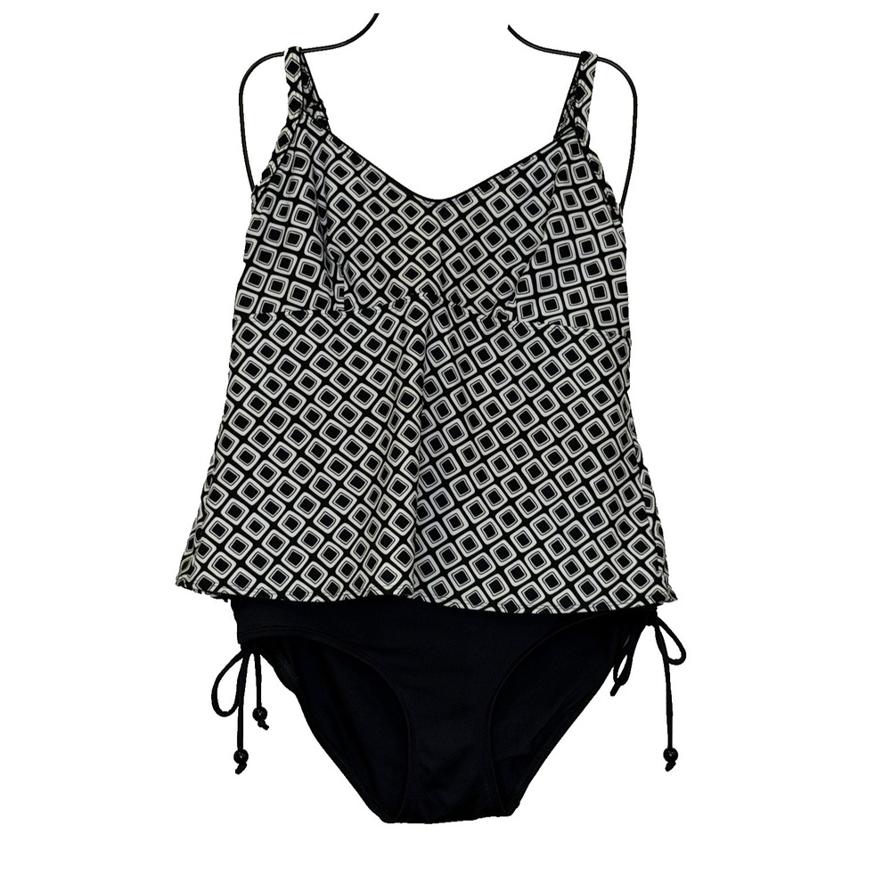 Coco Reef 2 Piece Tankini Swimsuit 36DD Medium Black White Tankini Underwire Top